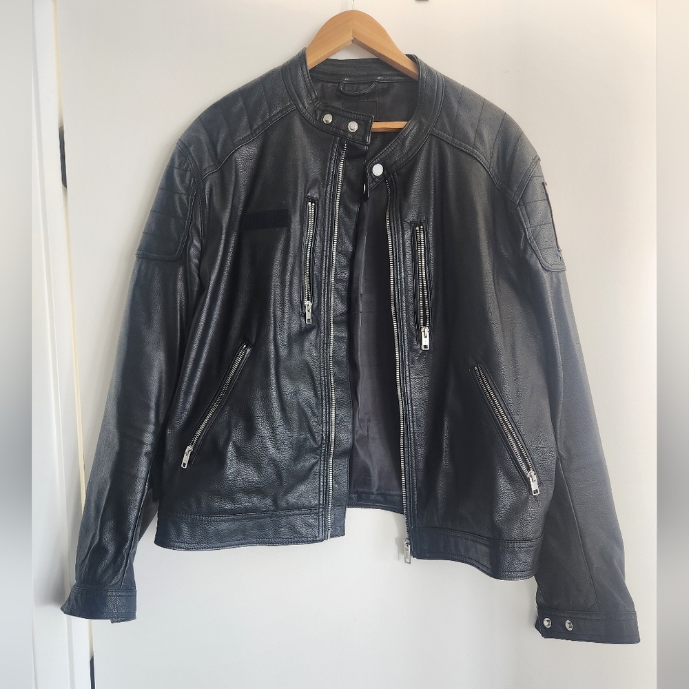 H&M Black Faux Leather Jacket with Patch